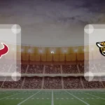 Eine Gamecard Grafik fuer das Spiel zwischen den Houston Texans und Jacksonville Jaguars am 18.10.26. die zwei Teamlogos stehen sich in einem Stadion mit vielen Zuschauern gegenueber.