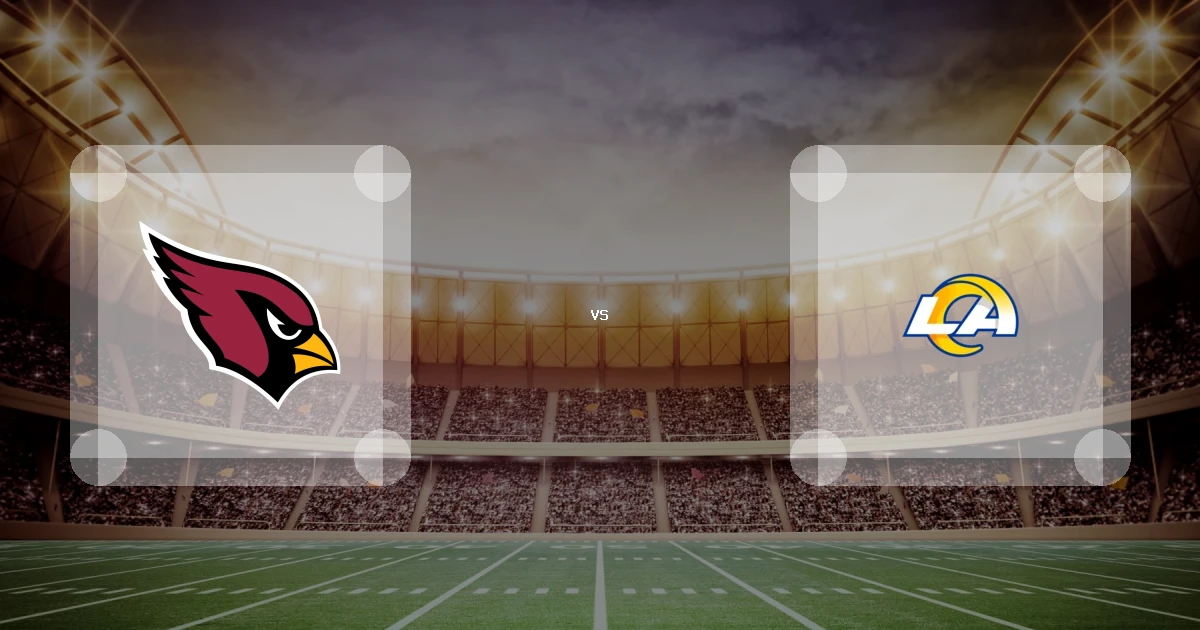 Eine Gamecard Grafik fuer das Spiel zwischen den Arizona Cardinals und Los Angeles Rams am 19.10.26. die zwei Teamlogos stehen sich in einem Stadion mit vielen Zuschauern gegenueber.