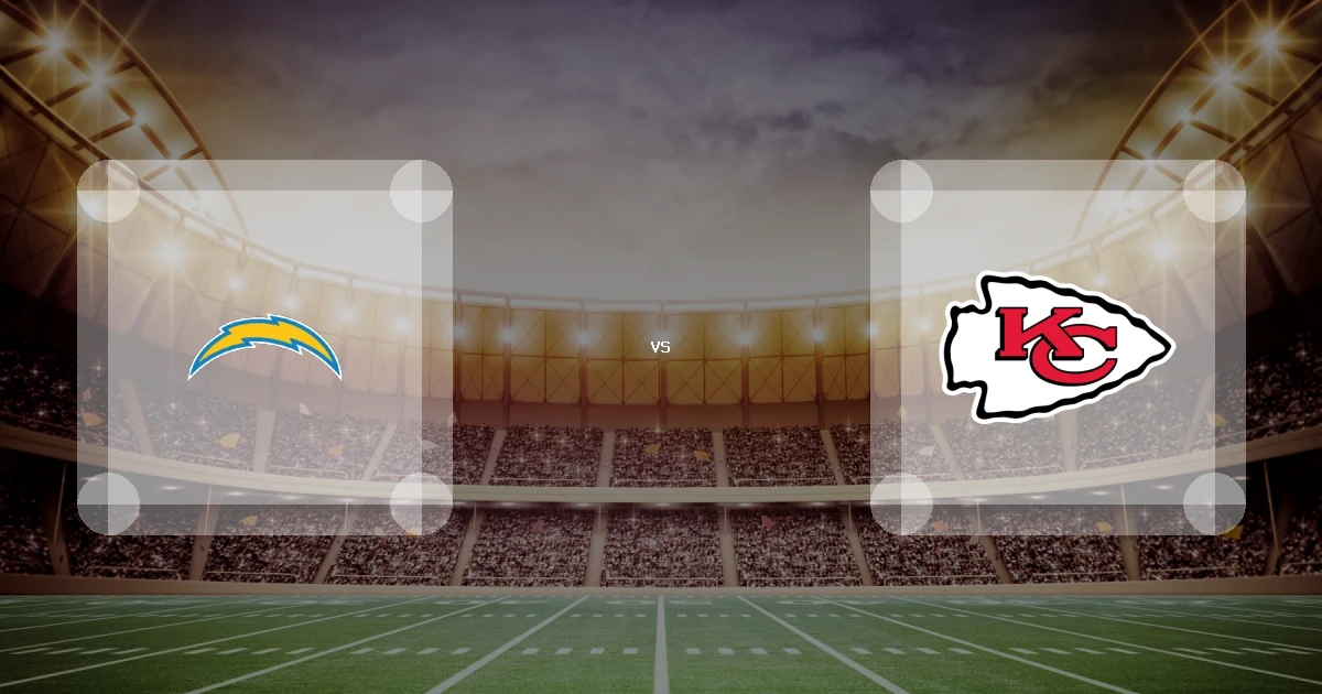 Eine Gamecard Grafik fuer das Spiel zwischen den Los Angeles Chargers und Kansas City Chiefs am 19.10.26. die zwei Teamlogos stehen sich in einem Stadion mit vielen Zuschauern gegenueber.
