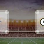 Eine Gamecard Grafik fuer das Spiel zwischen den Dallas Cowboys und Green Bay Packers am 19.10.26. die zwei Teamlogos stehen sich in einem Stadion mit vielen Zuschauern gegenueber.