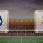 Eine Gamecard Grafik fuer das Spiel zwischen den Indianapolis Colts und Minnesota Vikings am 25.10.26. die zwei Teamlogos stehen sich in einem Stadion mit vielen Zuschauern gegenueber.