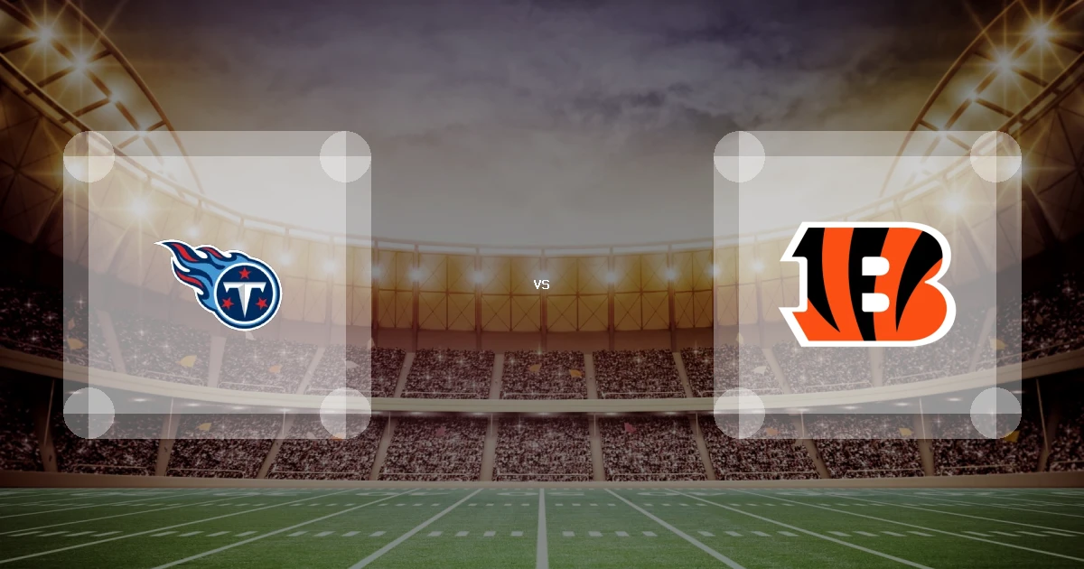 Eine Gamecard Grafik fuer das Spiel zwischen den Tennessee Titans und Cincinnati Bengals am 01.11.26. die zwei Teamlogos stehen sich in einem Stadion mit vielen Zuschauern gegenueber.