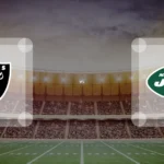 Eine Gamecard Grafik fuer das Spiel zwischen den Las Vegas Raiders und New York Jets am 01.11.26. die zwei Teamlogos stehen sich in einem Stadion mit vielen Zuschauern gegenueber.
