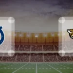 Eine Gamecard Grafik fuer das Spiel zwischen den Indianapolis Colts und Jacksonville Jaguars am 01.11.26. die zwei Teamlogos stehen sich in einem Stadion mit vielen Zuschauern gegenueber.