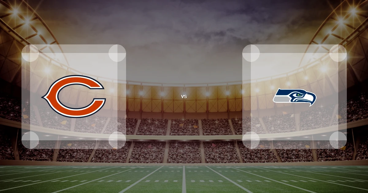 Eine Gamecard Grafik fuer das Spiel zwischen den Chicago Bears und Seattle Seahawks am 03.11.26. die zwei Teamlogos stehen sich in einem Stadion mit vielen Zuschauern gegenueber.