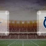 Eine Gamecard Grafik fuer das Spiel zwischen den Dallas Cowboys und Indianapolis Colts am 08.11.26. die zwei Teamlogos stehen sich in einem Stadion mit vielen Zuschauern gegenueber.