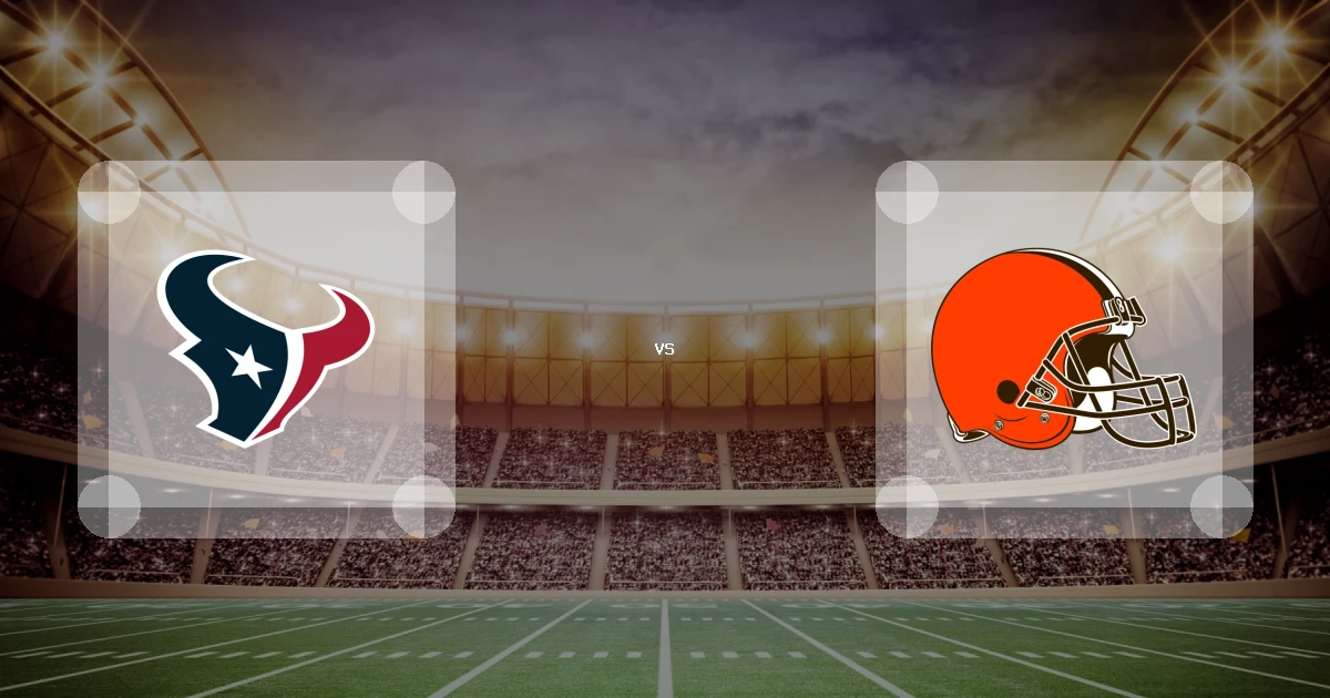 Eine Gamecard Grafik fuer das Spiel zwischen den Houston Texans und Cleveland Browns am 15.11.26. die zwei Teamlogos stehen sich in einem Stadion mit vielen Zuschauern gegenueber.