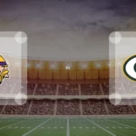 Eine Gamecard Grafik fuer das Spiel zwischen den Minnesota Vikings und Green Bay Packers am 15.11.26. die zwei Teamlogos stehen sich in einem Stadion mit vielen Zuschauern gegenueber.