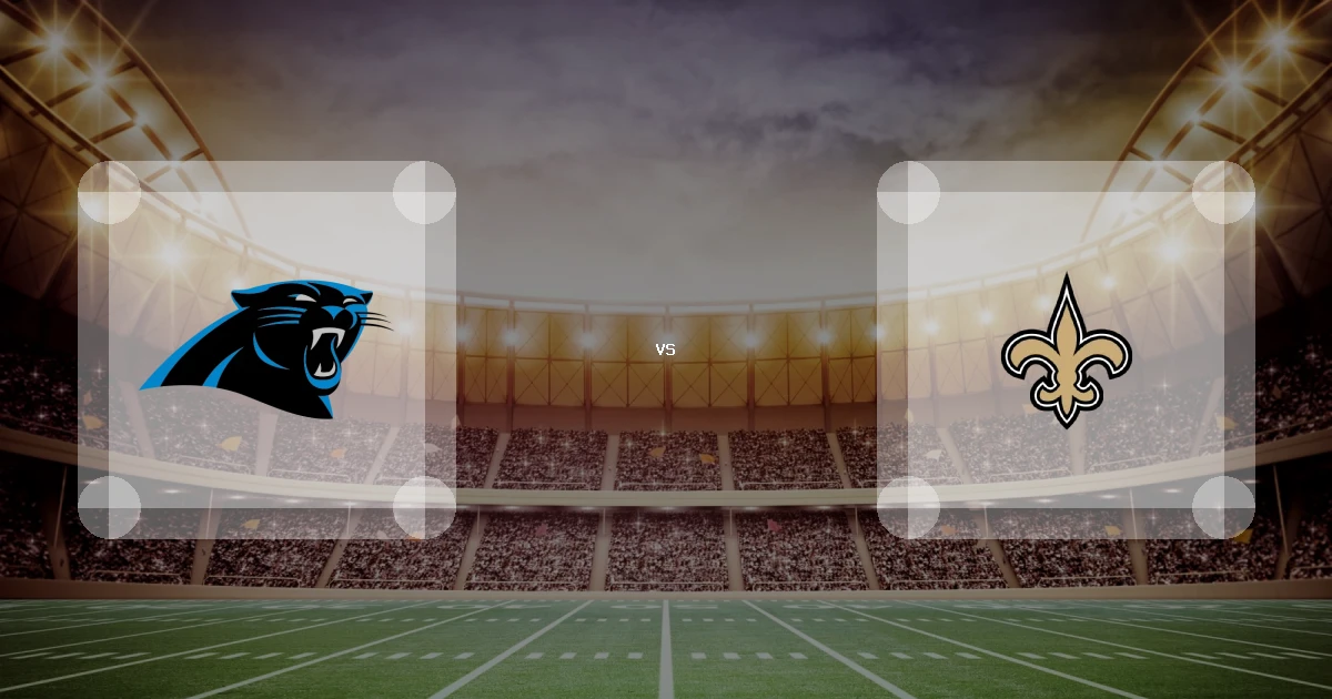 Eine Gamecard Grafik fuer das Spiel zwischen den Carolina Panthers und New Orleans Saints am 15.11.26. die zwei Teamlogos stehen sich in einem Stadion mit vielen Zuschauern gegenueber.