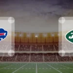 Eine Gamecard Grafik fuer das Spiel zwischen den Buffalo Bills und New York Jets am 15.11.26. die zwei Teamlogos stehen sich in einem Stadion mit vielen Zuschauern gegenueber.