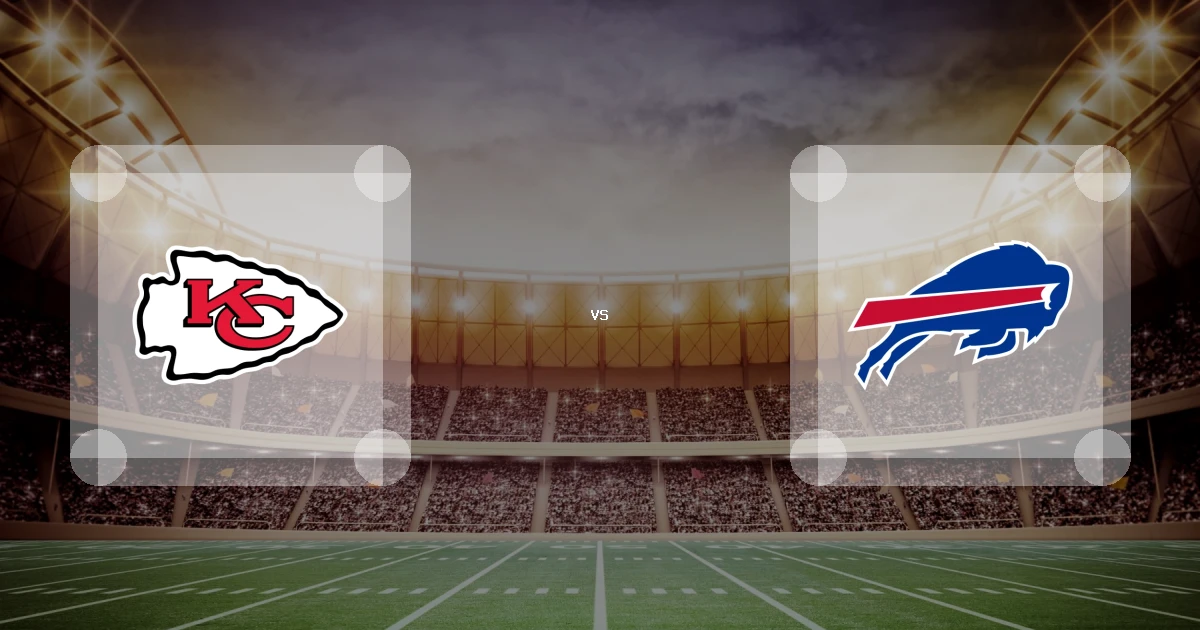 Eine Gamecard Grafik fuer das Spiel zwischen den Kansas City Chiefs und Buffalo Bills am 27.11.26. die zwei Teamlogos stehen sich in einem Stadion mit vielen Zuschauern gegenueber.