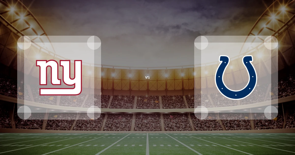 Eine Gamecard Grafik fuer das Spiel zwischen den New York Giants und Indianapolis Colts am 29.11.26. die zwei Teamlogos stehen sich in einem Stadion mit vielen Zuschauern gegenueber.