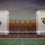 Eine Gamecard Grafik fuer das Spiel zwischen den Tennessee Titans und Jacksonville Jaguars am 29.11.26. die zwei Teamlogos stehen sich in einem Stadion mit vielen Zuschauern gegenueber.
