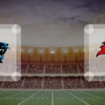 Eine Gamecard Grafik fuer das Spiel zwischen den Carolina Panthers und Tampa Bay Buccaneers am 01.12.26. die zwei Teamlogos stehen sich in einem Stadion mit vielen Zuschauern gegenueber.