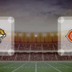 Eine Gamecard Grafik fuer das Spiel zwischen den Jacksonville Jaguars und Chicago Bears am 06.12.26. die zwei Teamlogos stehen sich in einem Stadion mit vielen Zuschauern gegenueber.