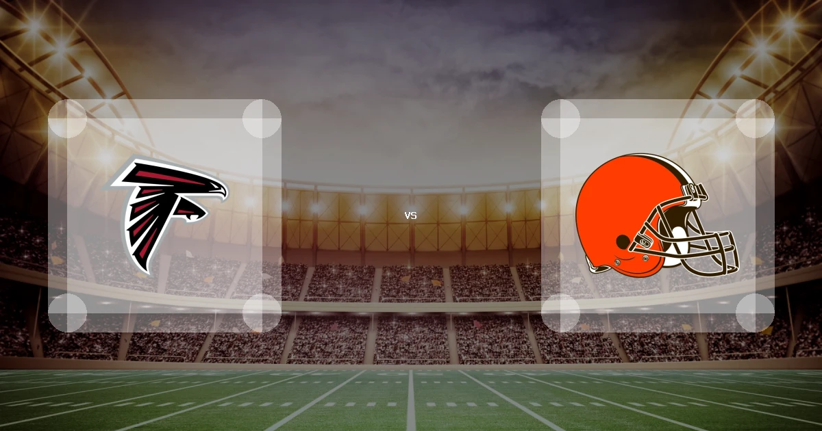 Eine Gamecard Grafik fuer das Spiel zwischen den Atlanta Falcons und Cleveland Browns am 13.12.26. die zwei Teamlogos stehen sich in einem Stadion mit vielen Zuschauern gegenueber.