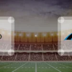 Eine Gamecard Grafik fuer das Spiel zwischen den New Orleans Saints und Carolina Panthers am 13.12.26. die zwei Teamlogos stehen sich in einem Stadion mit vielen Zuschauern gegenueber.