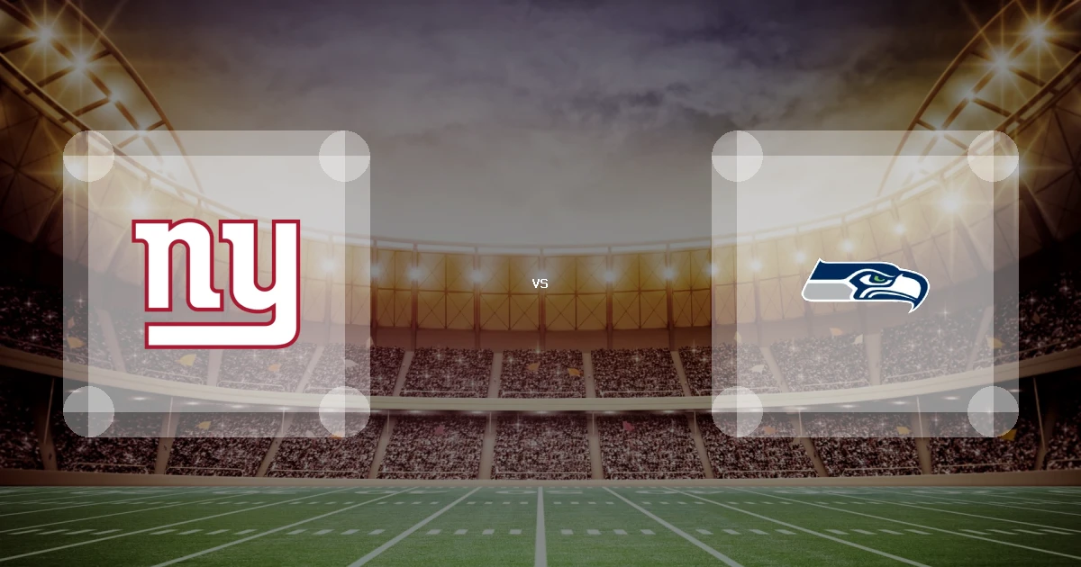 Eine Gamecard Grafik fuer das Spiel zwischen den New York Giants und Seattle Seahawks am 13.12.26. die zwei Teamlogos stehen sich in einem Stadion mit vielen Zuschauern gegenueber.