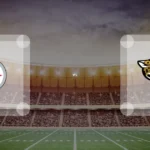 Eine Gamecard Grafik fuer das Spiel zwischen den Pittsburgh Steelers und Jacksonville Jaguars am 15.12.26. die zwei Teamlogos stehen sich in einem Stadion mit vielen Zuschauern gegenueber.