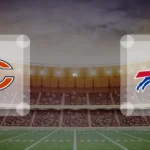 Eine Gamecard Grafik fuer das Spiel zwischen den Chicago Bears und Buffalo Bills am 20.12.26. die zwei Teamlogos stehen sich in einem Stadion mit vielen Zuschauern gegenueber.