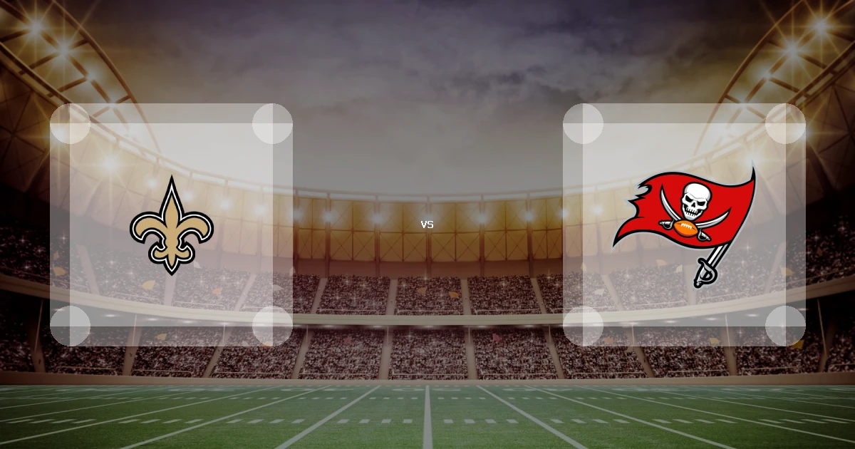 Eine Gamecard Grafik fuer das Spiel zwischen den New Orleans Saints und Tampa Bay Buccaneers am 20.12.26. die zwei Teamlogos stehen sich in einem Stadion mit vielen Zuschauern gegenueber.