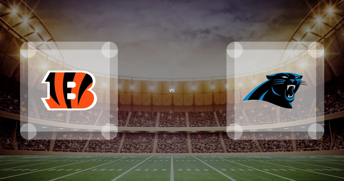 Eine Gamecard Grafik fuer das Spiel zwischen den Cincinnati Bengals und Carolina Panthers am 20.12.26. die zwei Teamlogos stehen sich in einem Stadion mit vielen Zuschauern gegenueber.