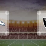 Eine Gamecard Grafik fuer das Spiel zwischen den Denver Broncos und Las Vegas Raiders am 20.12.26. die zwei Teamlogos stehen sich in einem Stadion mit vielen Zuschauern gegenueber.