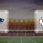 Eine Gamecard Grafik fuer das Spiel zwischen den New England Patriots und Kansas City Chiefs am 22.12.26. die zwei Teamlogos stehen sich in einem Stadion mit vielen Zuschauern gegenueber.