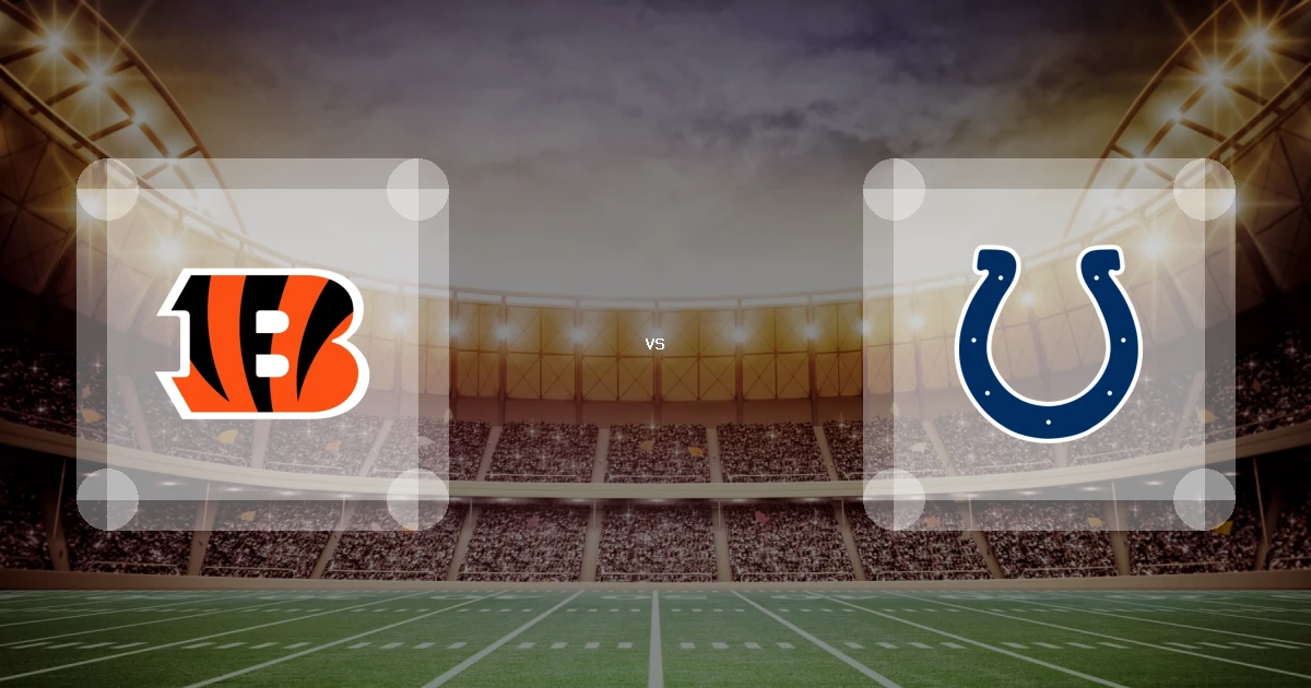 Eine Gamecard Grafik fuer das Spiel zwischen den Cincinnati Bengals und Indianapolis Colts am 27.12.26. die zwei Teamlogos stehen sich in einem Stadion mit vielen Zuschauern gegenueber.