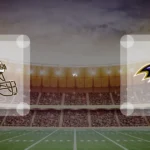 Eine Gamecard Grafik fuer das Spiel zwischen den Cleveland Browns und Baltimore Ravens am 27.12.26. die zwei Teamlogos stehen sich in einem Stadion mit vielen Zuschauern gegenueber.