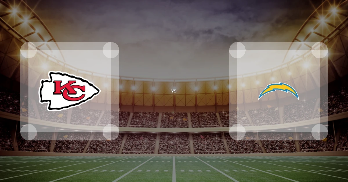 Eine Gamecard Grafik fuer das Spiel zwischen den Kansas City Chiefs und Los Angeles Chargers am 03.01.27. die zwei Teamlogos stehen sich in einem Stadion mit vielen Zuschauern gegenueber.