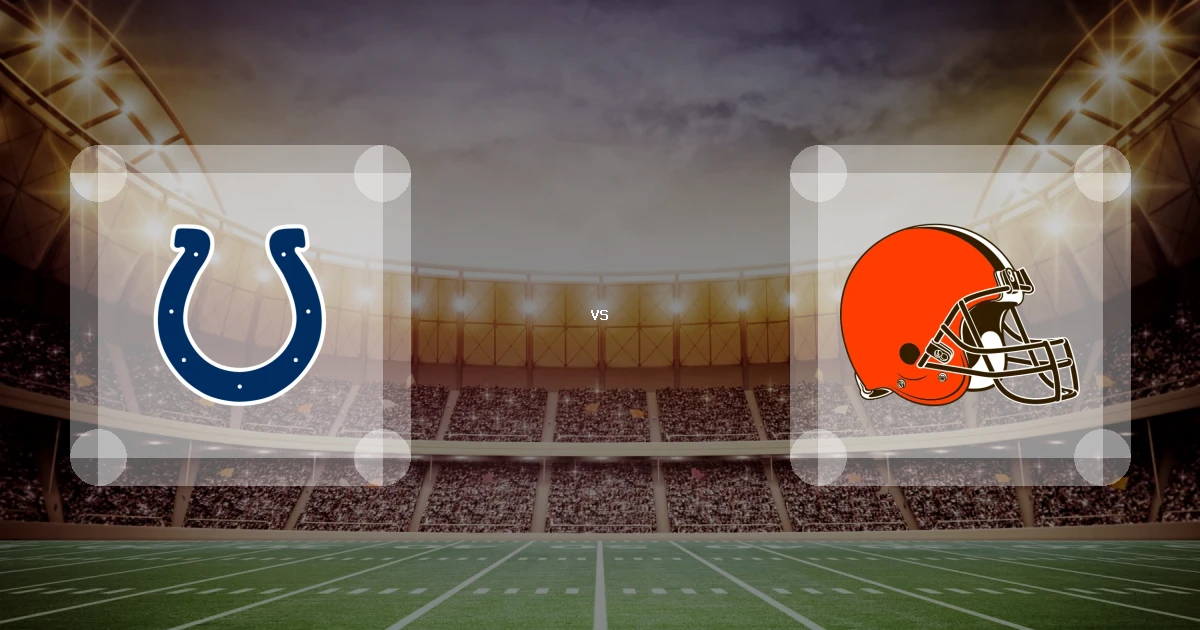 Eine Gamecard Grafik fuer das Spiel zwischen den Indianapolis Colts und Cleveland Browns am 03.01.27. die zwei Teamlogos stehen sich in einem Stadion mit vielen Zuschauern gegenueber.