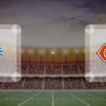 Eine Gamecard Grafik fuer das Spiel zwischen den Detroit Lions und Chicago Bears am 03.01.27. die zwei Teamlogos stehen sich in einem Stadion mit vielen Zuschauern gegenueber.