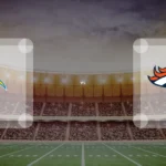 Eine Gamecard Grafik fuer das Spiel zwischen den Los Angeles Chargers und Denver Broncos am 10.01.27. die zwei Teamlogos stehen sich in einem Stadion mit vielen Zuschauern gegenueber.