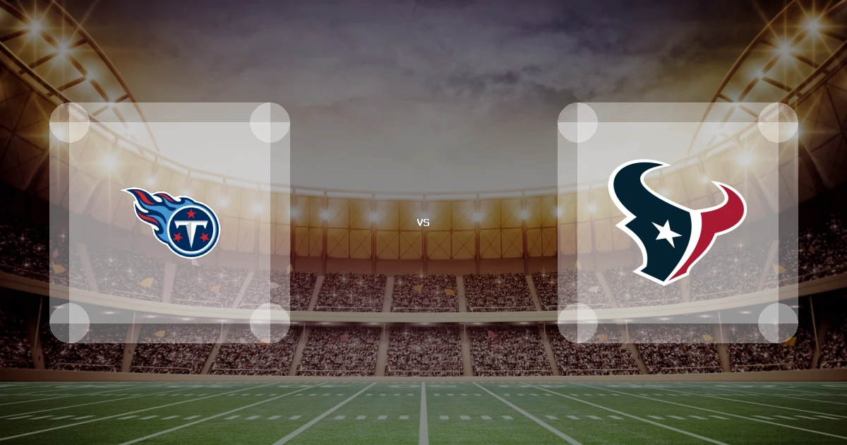 Eine Gamecard Grafik fuer das Spiel zwischen den Tennessee Titans und Houston Texans am 10.01.27. die zwei Teamlogos stehen sich in einem Stadion mit vielen Zuschauern gegenueber.