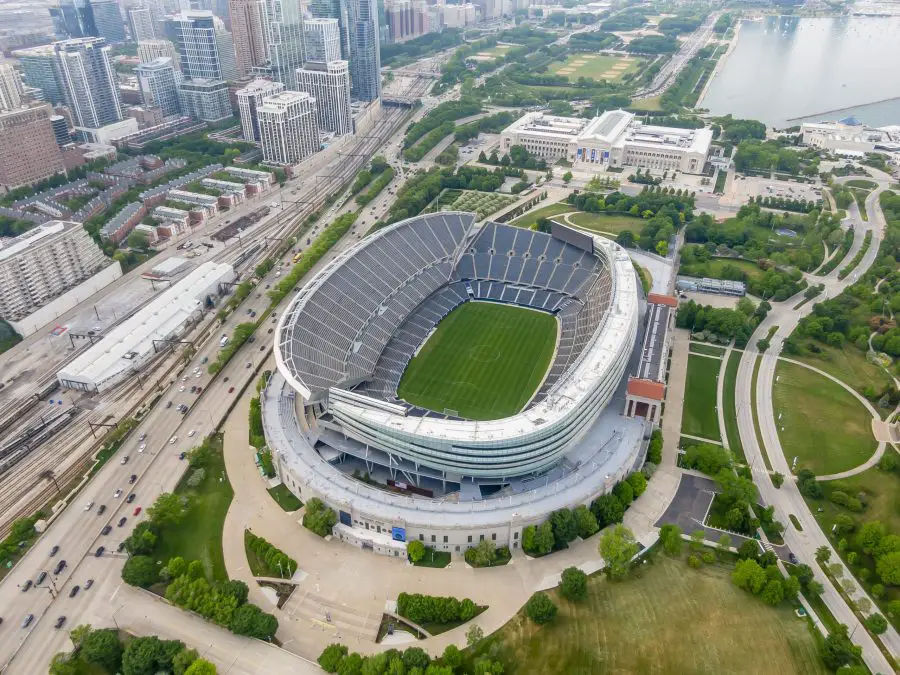 Aerial view of Soldier Field, home of the NFL Chicago Bears